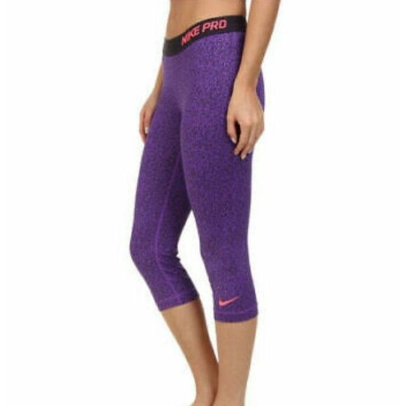 Nike Pro Women's Dri-Fit Mezzo Print Purple Capri Workout Activewear Leg… - Picture 1 of 12